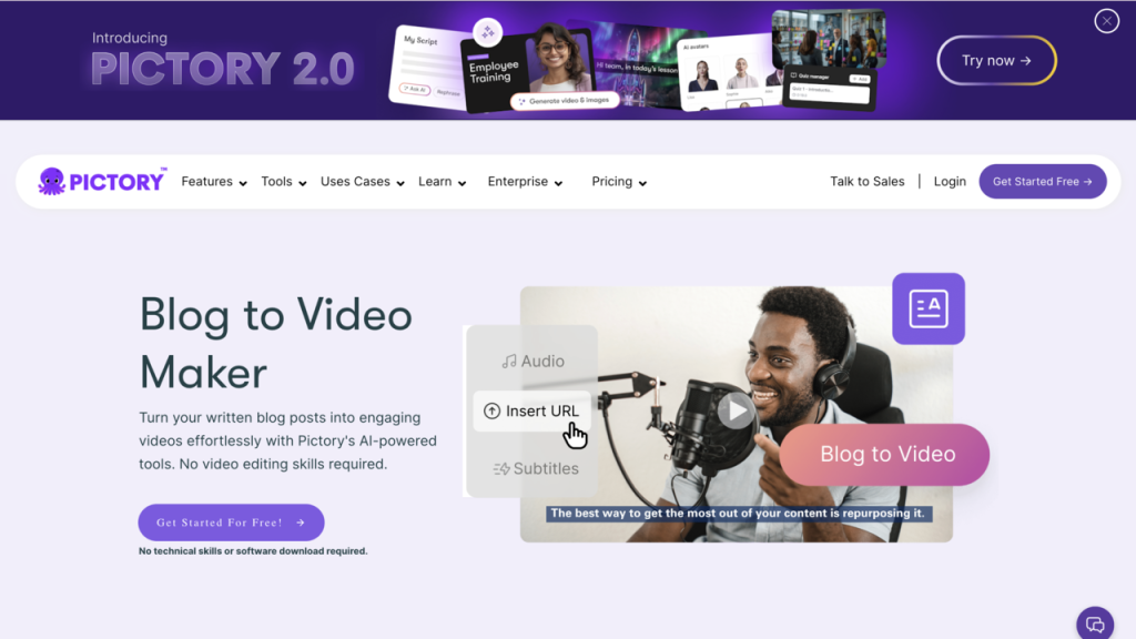 Pictory AI blog to video feature